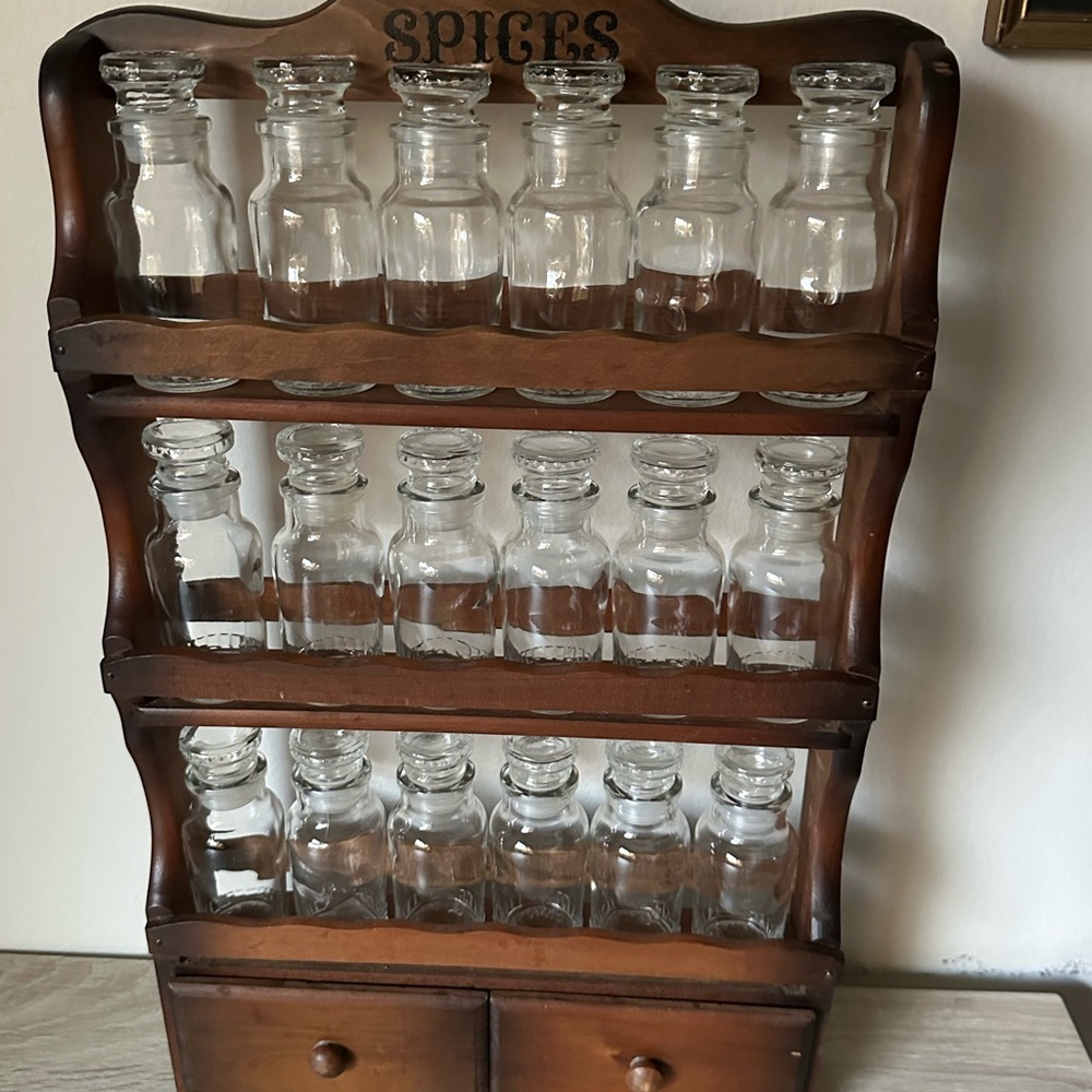 Wooden Spice Rack with Glass Jars